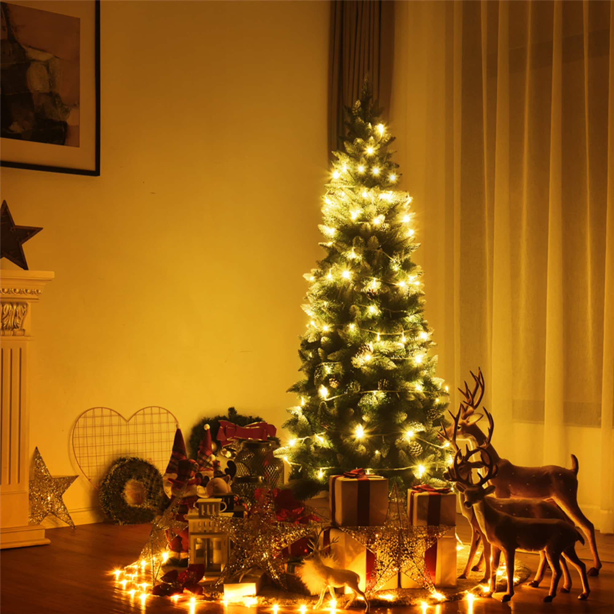 Costway 6ft. Unlit Snow Flocked Pencil Artificial Christmas Tree
